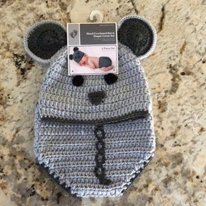 Hand crocheted Mouse hat and diaper set